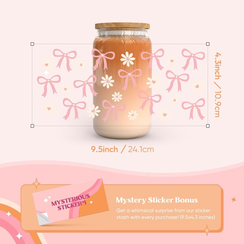 Kaciola 10 Sheets UV DTF Cup Wraps for 16 oz-Bow Theme UV DTF Stickers, 1 Sheet Mysterious Pattern Transfer, Rub on Transfers Stickers for 16 oz Libbey Glasses Crafting - Image 5